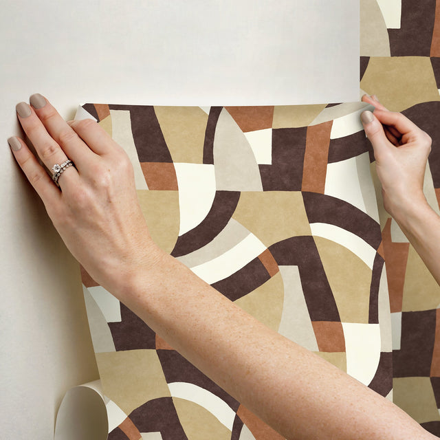 Melbourne Terracotta Peel & Stick Wallpaper with Retro Geometric Graphics - York RMK12713PLW