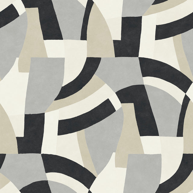 Melbourne Neutral Peel & Stick Wallpaper with Retro Geometric Graphics - York RMK12714PLW