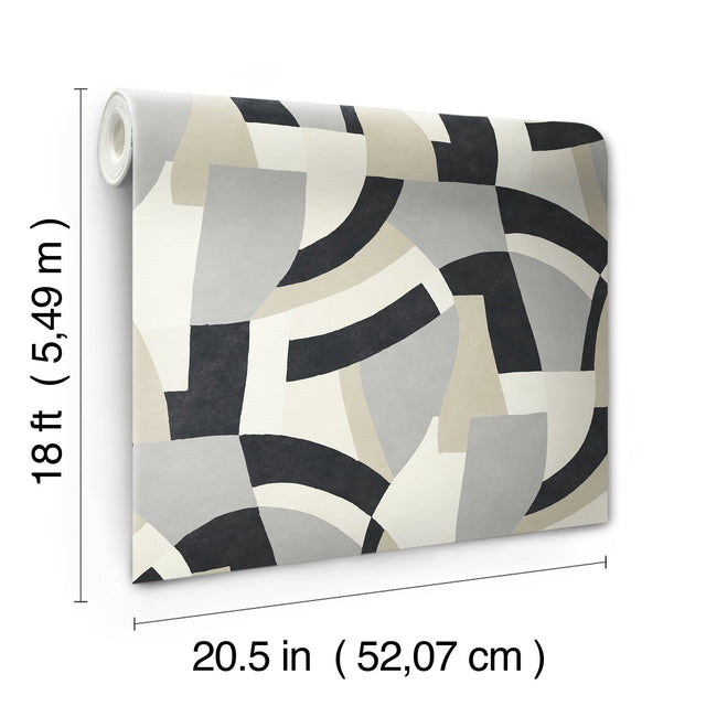 Melbourne Neutral Peel & Stick Wallpaper with Retro Geometric Graphics - York RMK12714PLW