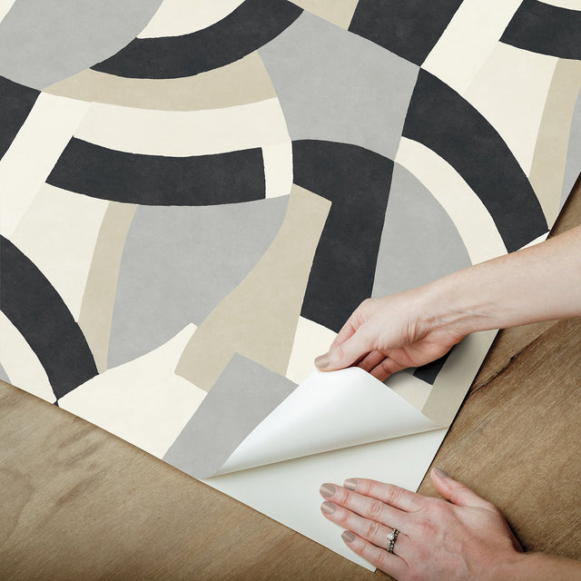 Melbourne Neutral Peel & Stick Wallpaper with Retro Geometric Graphics - York RMK12714PLW