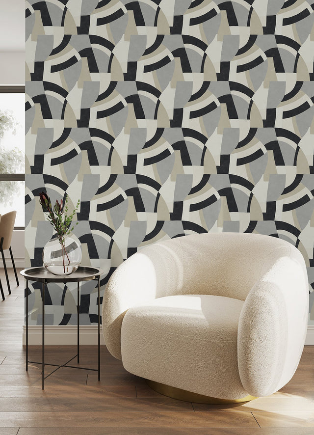 Melbourne Neutral Peel & Stick Wallpaper with Retro Geometric Graphics - York RMK12714PLW