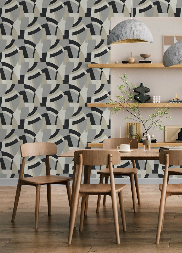 Melbourne Neutral Peel & Stick Wallpaper with Retro Geometric Graphics - York RMK12714PLW