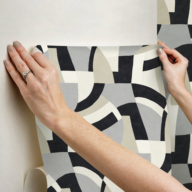 Melbourne Neutral Peel & Stick Wallpaper with Retro Geometric Graphics - York RMK12714PLW