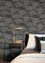 Perth Black Peel & Stick Wallpaper with Botanical Tree Pattern - York RMK12716PLW