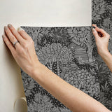 Perth Black Peel & Stick Wallpaper with Botanical Tree Pattern - York RMK12716PLW