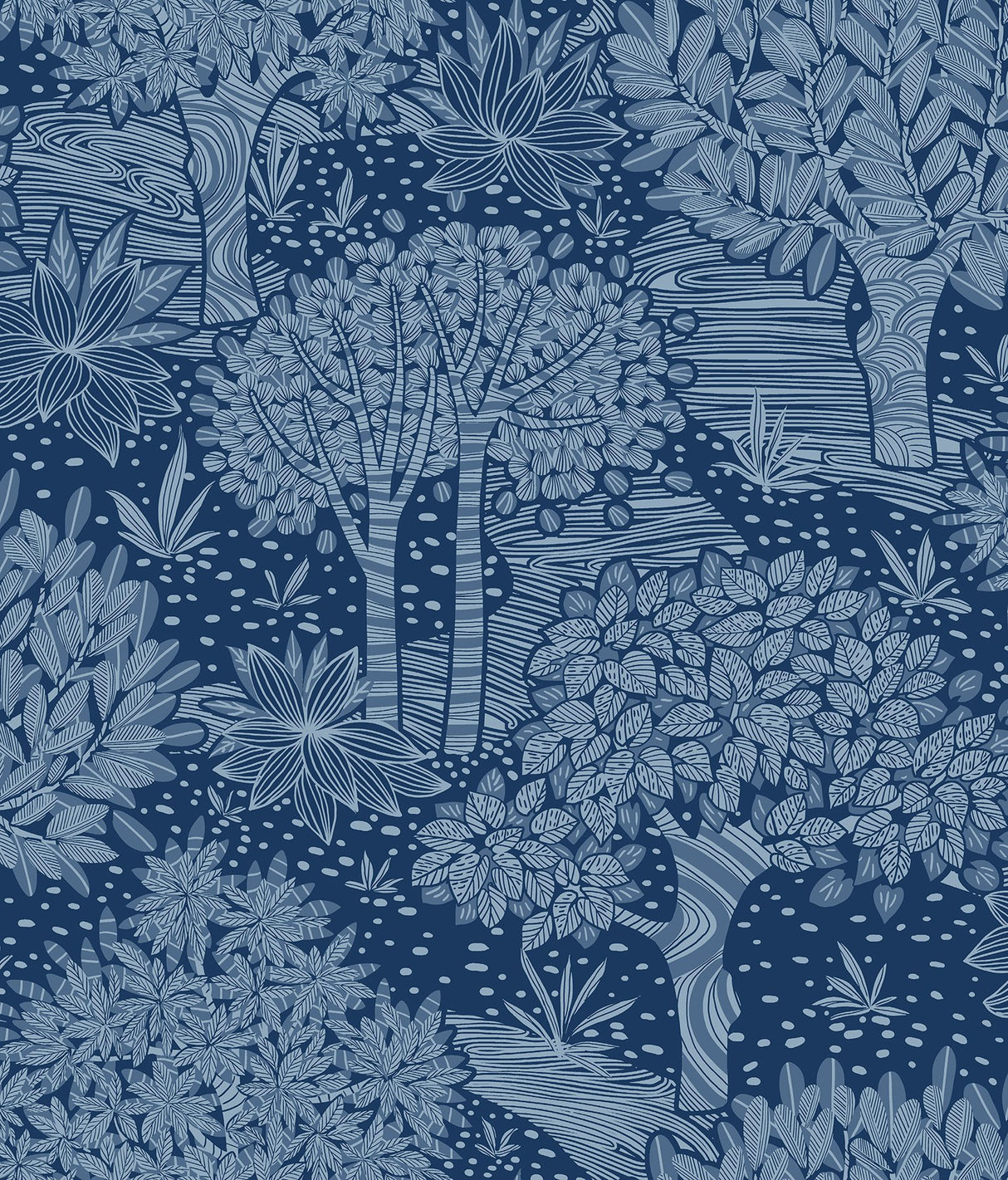 Perth Navy Peel & Stick Wallpaper with Botanical Tree Pattern - York RMK12717PLW