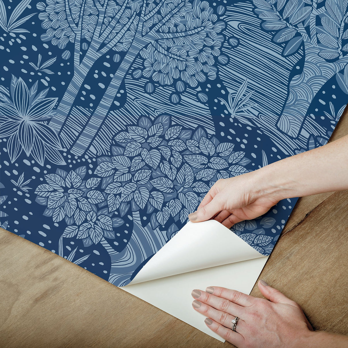 Perth Navy Peel & Stick Wallpaper with Botanical Tree Pattern - York RMK12717PLW