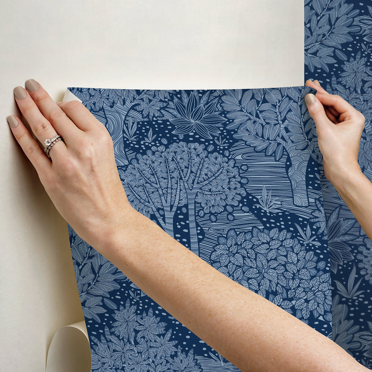 Perth Navy Peel & Stick Wallpaper with Botanical Tree Pattern - York RMK12717PLW