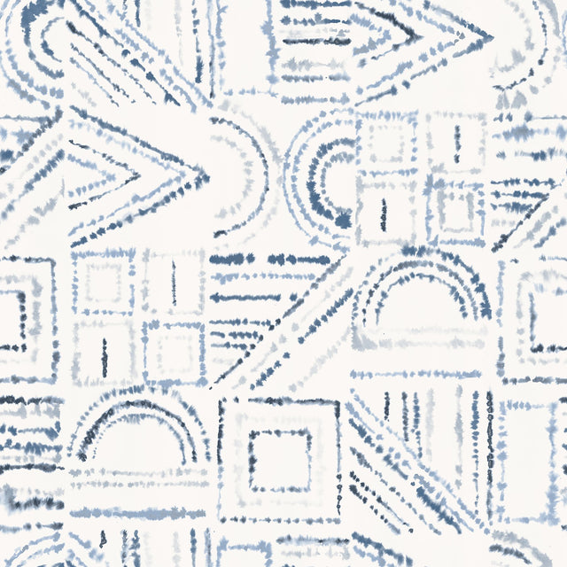 Brisbane Blue Peel & Stick Wallpaper with Shibori Geometric Graphics - York RMK12718PLW