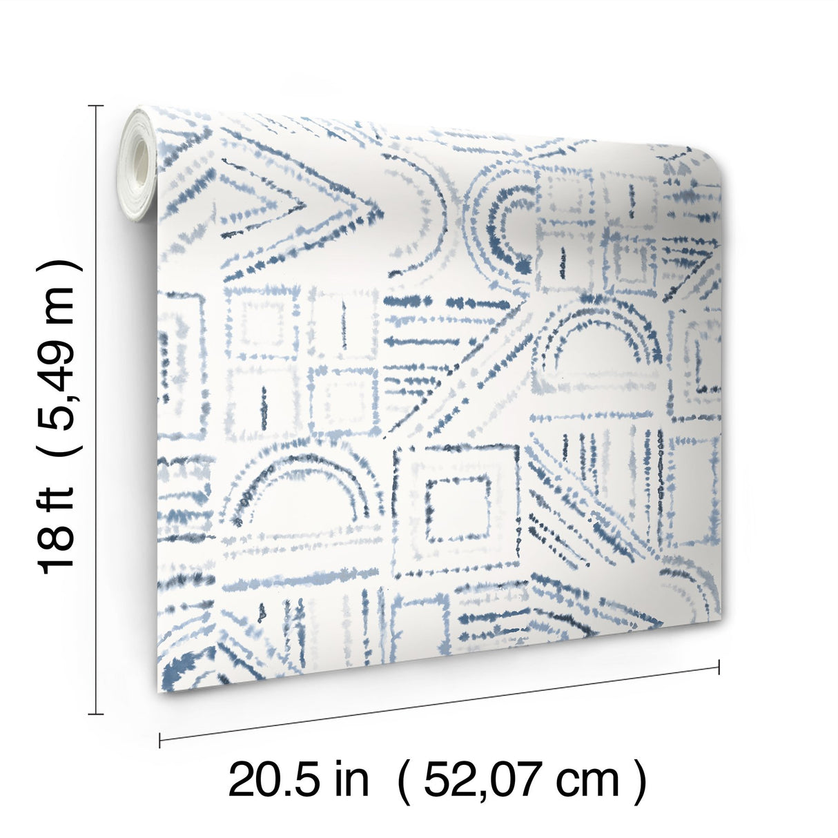 Brisbane Blue Peel & Stick Wallpaper with Shibori Geometric Graphics - York RMK12718PLW