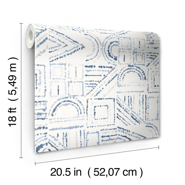 Brisbane Blue Peel & Stick Wallpaper with Shibori Geometric Graphics - York RMK12718PLW