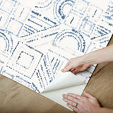 Brisbane Blue Peel & Stick Wallpaper with Shibori Geometric Graphics - York RMK12718PLW