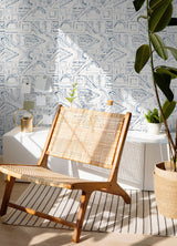 Brisbane Blue Peel & Stick Wallpaper with Shibori Geometric Graphics - York RMK12718PLW