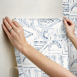 Brisbane Blue Peel & Stick Wallpaper with Shibori Geometric Graphics - York RMK12718PLW