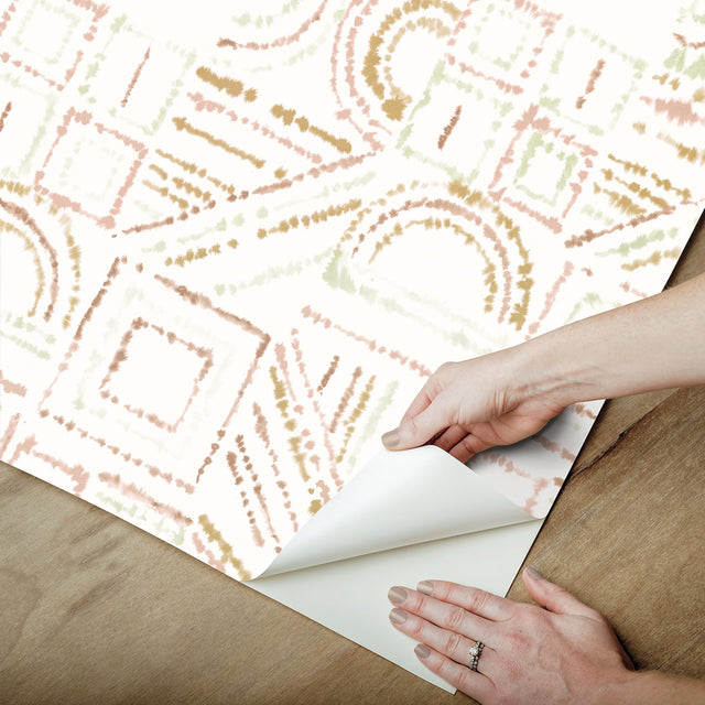 Brisbane Terracotta Peel & Stick Wallpaper with Shibori Geometric Motif - York RMK12719PLW