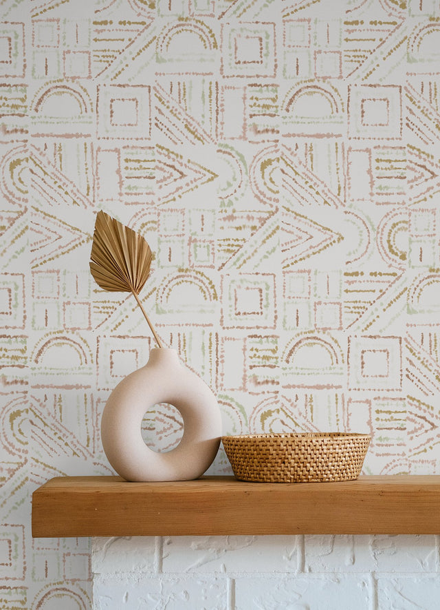 Brisbane Terracotta Peel & Stick Wallpaper with Shibori Geometric Motif - York RMK12719PLW
