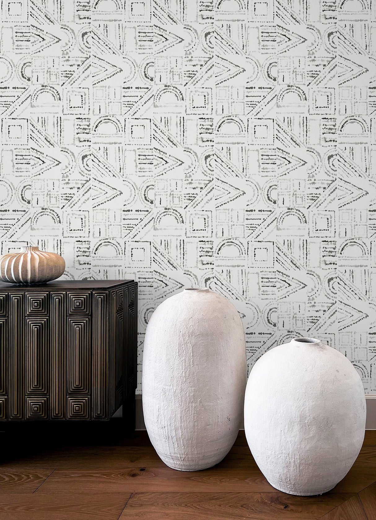 Brisbane Black Peel & Stick Wallpaper with Shibori Geometric Graphics - York RMK12720PLW
