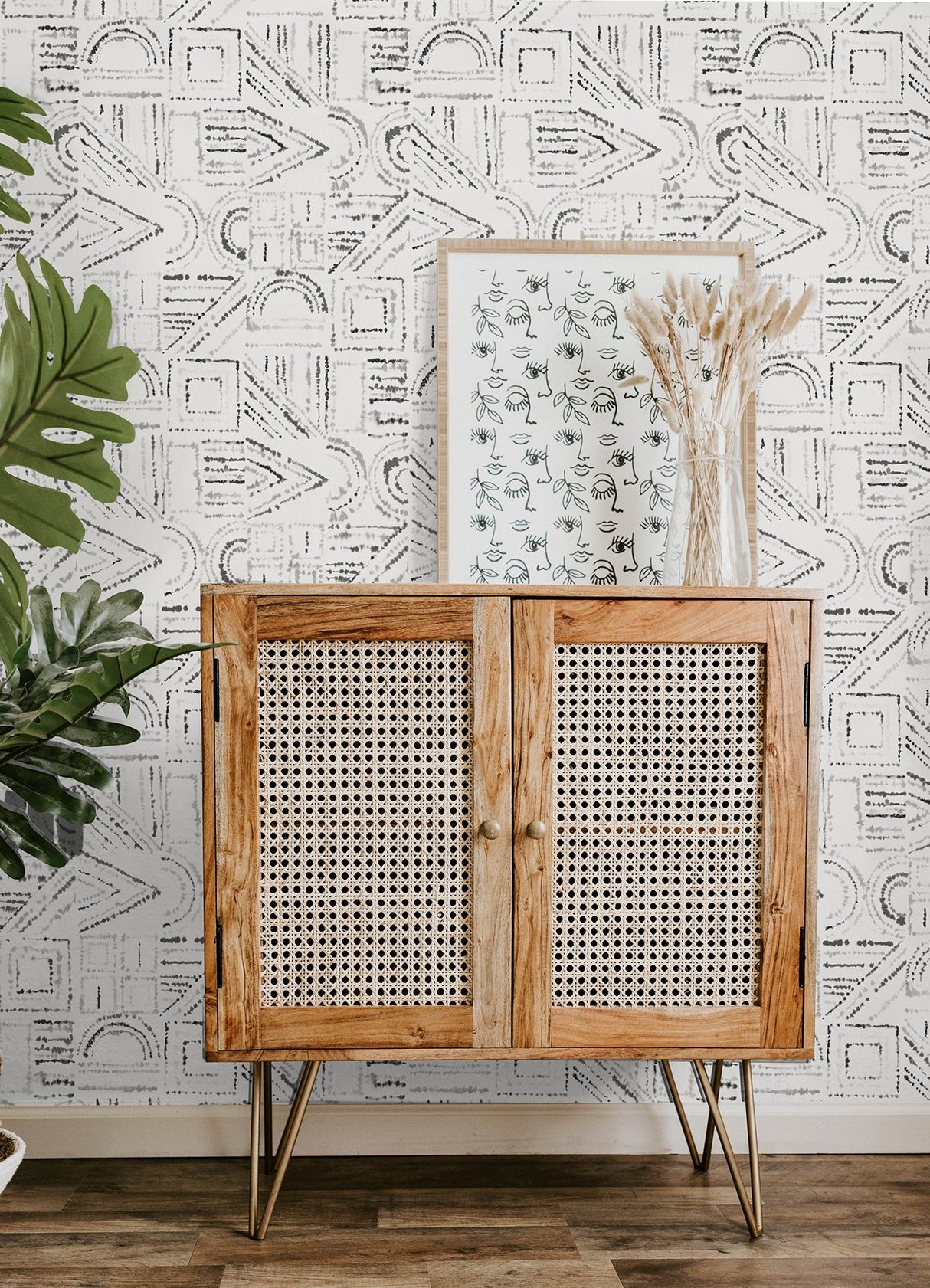 Brisbane Black Peel & Stick Wallpaper with Shibori Geometric Graphics - York RMK12720PLW