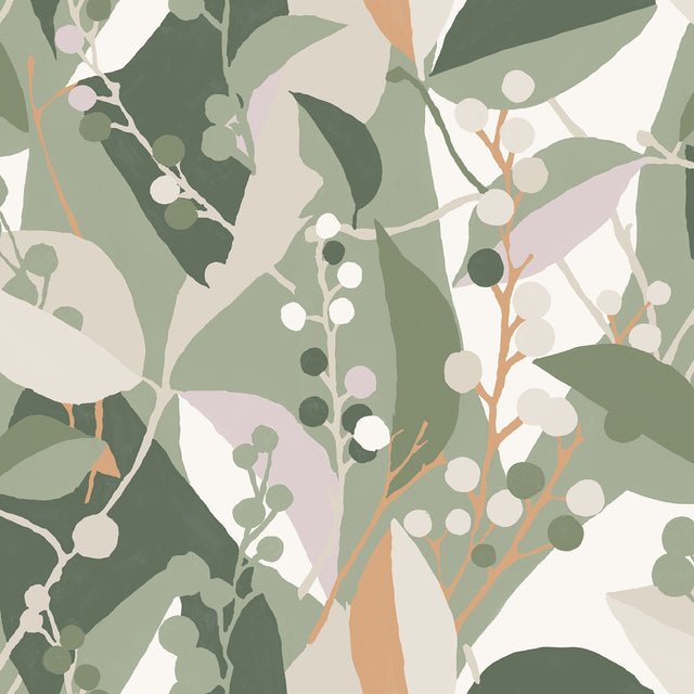 Adelaide Green Peel & Stick Wallpaper with Botanical Berry Print - York RMK12721PLW