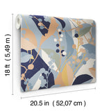 Adelaide Blue Peel & Stick Wallpaper with Botanical Berry Print - York RMK12722PLW