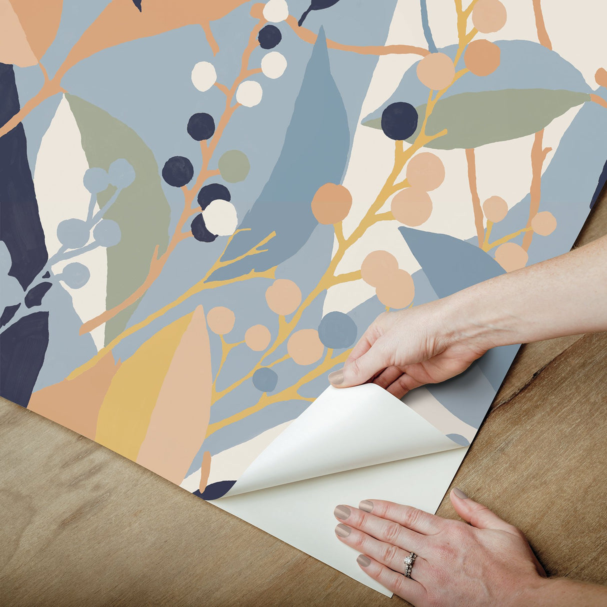 Adelaide Blue Peel & Stick Wallpaper with Botanical Berry Print - York RMK12722PLW
