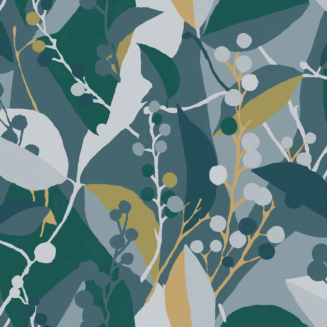 Adelaide Teal Peel & Stick Wallpaper with Botanical Berry Graphics - York RMK12723PLW