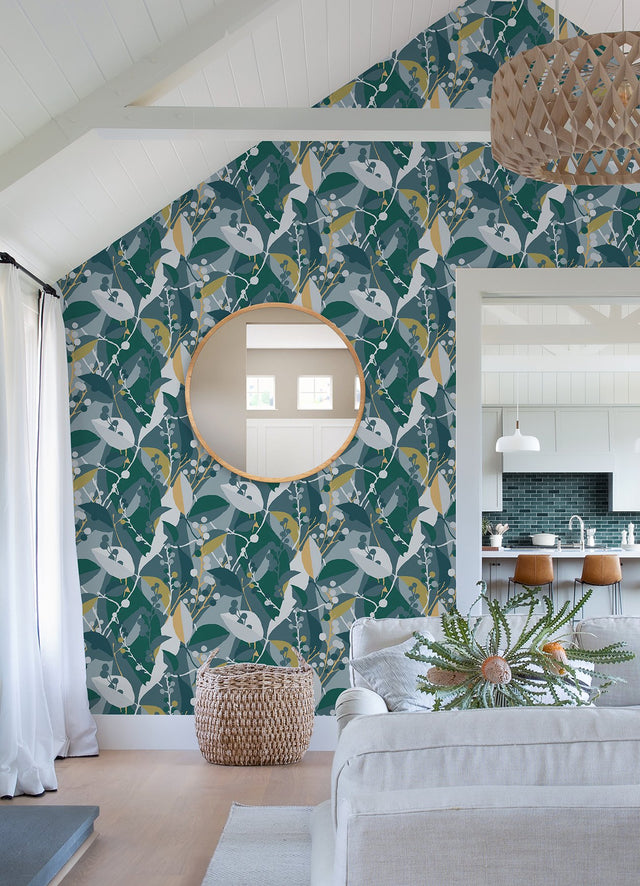 Adelaide Teal Peel & Stick Wallpaper with Botanical Berry Graphics - York RMK12723PLW