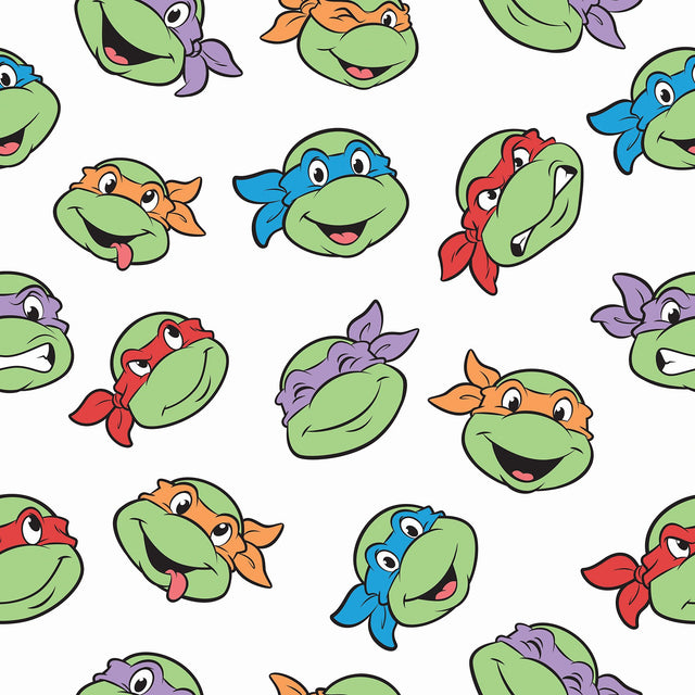 Teenage Mutant Ninja Turtles Character Faces White Peel & Stick Wallpaper with Kids Novelty Graphics - York RMK12727PLW