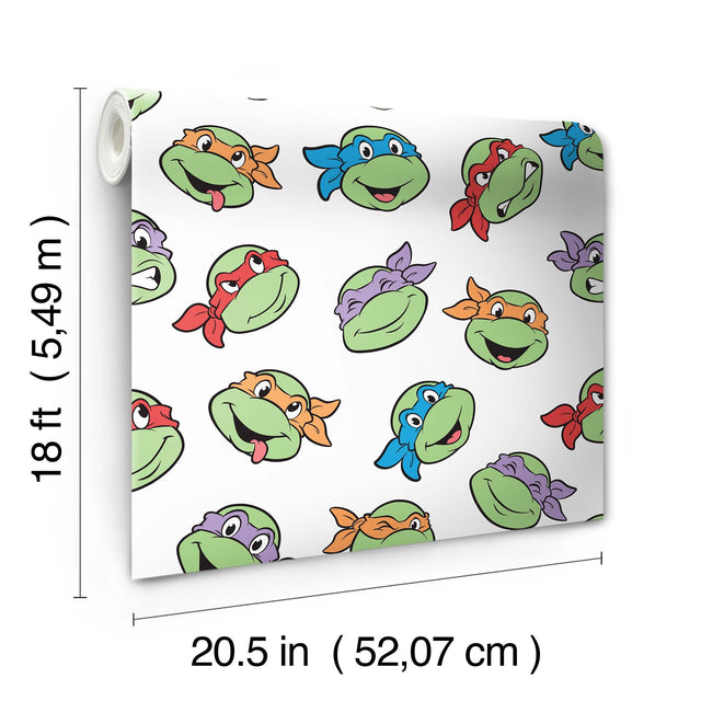 Teenage Mutant Ninja Turtles Character Faces White Peel & Stick Wallpaper with Kids Novelty Graphics - York RMK12727PLW