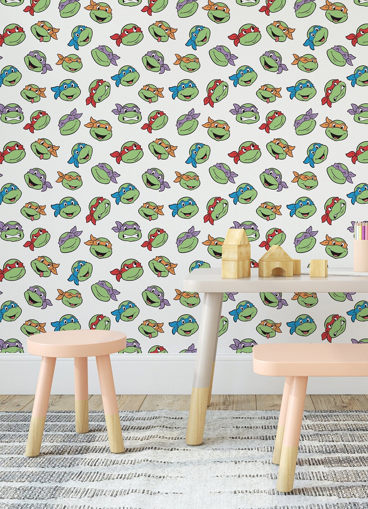 Teenage Mutant Ninja Turtles Character Faces White Peel & Stick Wallpaper with Kids Novelty Graphics - York RMK12727PLW