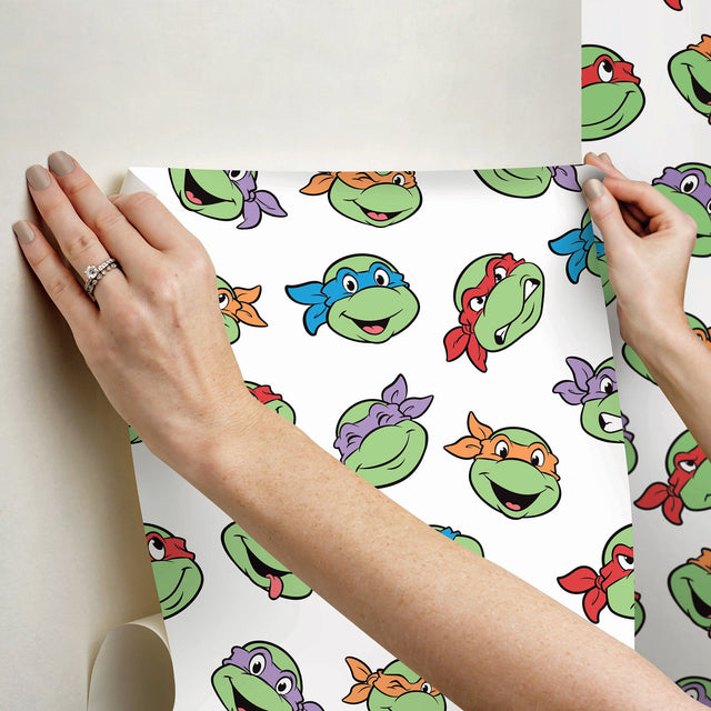 Teenage Mutant Ninja Turtles Character Faces White Peel & Stick Wallpaper with Kids Novelty Graphics - York RMK12727PLW