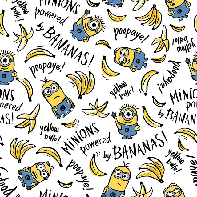 Minions Powered By Bananas White Peel & Stick Wallpaper with Novelty Graphics - York RMK12729PLW