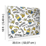 Minions Powered By Bananas White Peel & Stick Wallpaper with Novelty Graphics - York RMK12729PLW