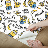 Minions Powered By Bananas White Peel & Stick Wallpaper with Novelty Graphics - York RMK12729PLW