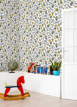 Minions Powered By Bananas White Peel & Stick Wallpaper with Novelty Graphics - York RMK12729PLW