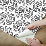 Minions Line Art Black Peel & Stick Wallpaper with Black-and-White Character Graphics - York RMK12730PLW