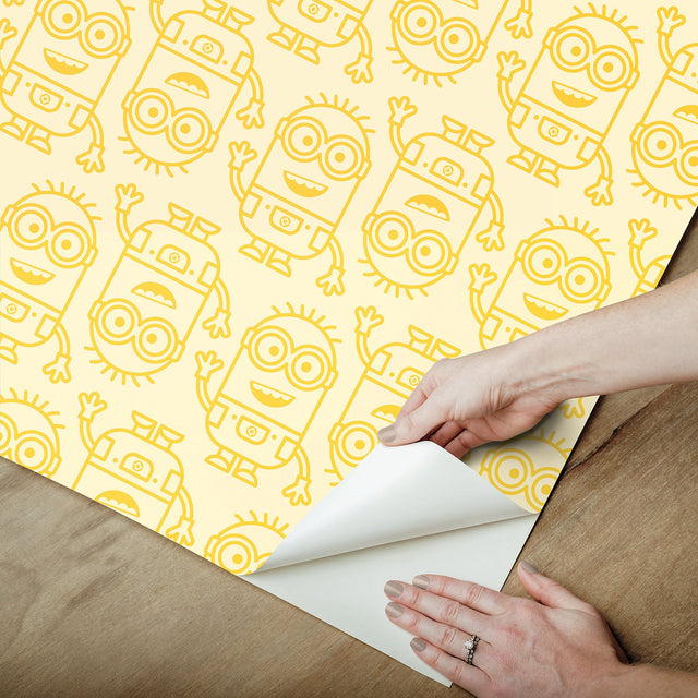 Minions Line Art Yellow Peel & Stick Wallpaper with Kids Novelty Graphics - York RMK12732PLW