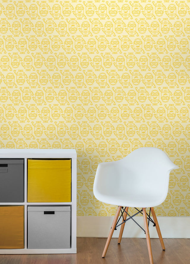 Minions Line Art Yellow Peel & Stick Wallpaper with Kids Novelty Graphics - York RMK12732PLW