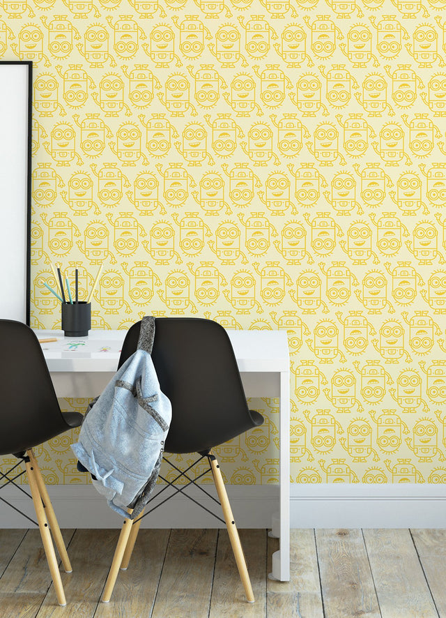 Minions Line Art Yellow Peel & Stick Wallpaper with Kids Novelty Graphics - York RMK12732PLW