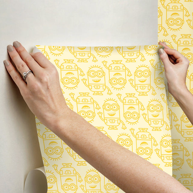 Minions Line Art Yellow Peel & Stick Wallpaper with Kids Novelty Graphics - York RMK12732PLW