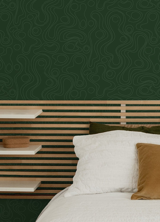 Lineation Green Peel & Stick Wallpaper with Modern Geometric Graphics - York RMK12737PLW