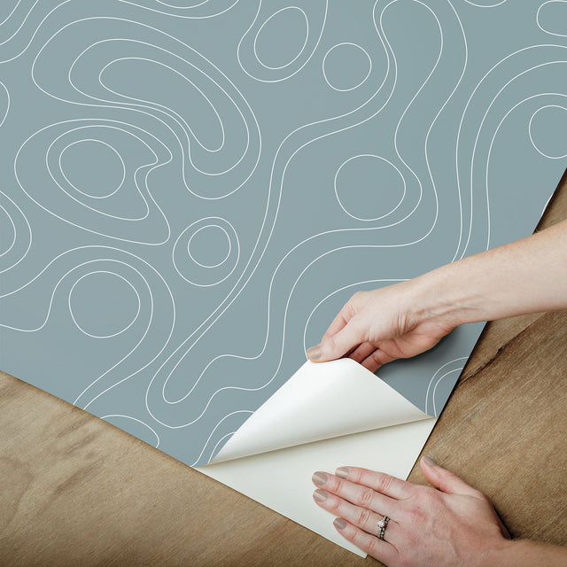 Lineation Blue Peel & Stick Wallpaper with Organic Geometric Pattern - York RMK12738PLW