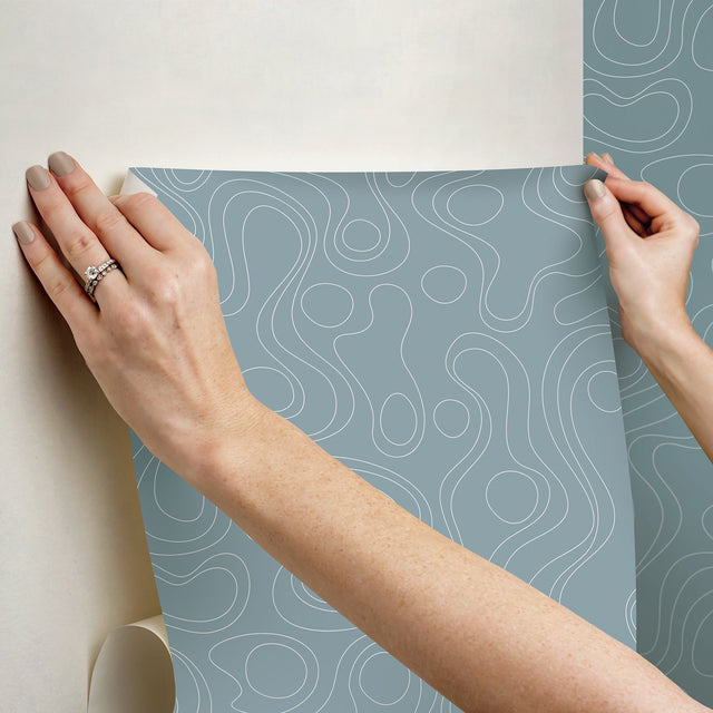 Lineation Blue Peel & Stick Wallpaper with Organic Geometric Pattern - York RMK12738PLW