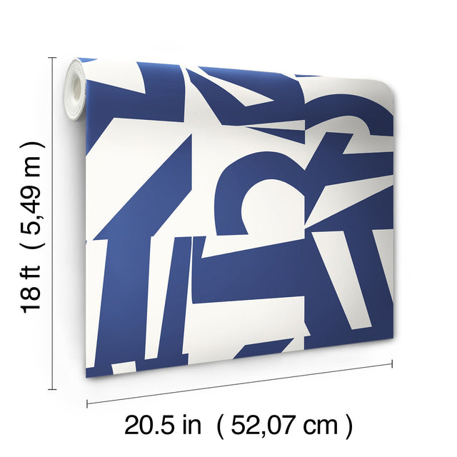 Inside The Box Blue Peel & Stick Wallpaper with Modern Geometric Graphic Pattern - York RMK12739PLW