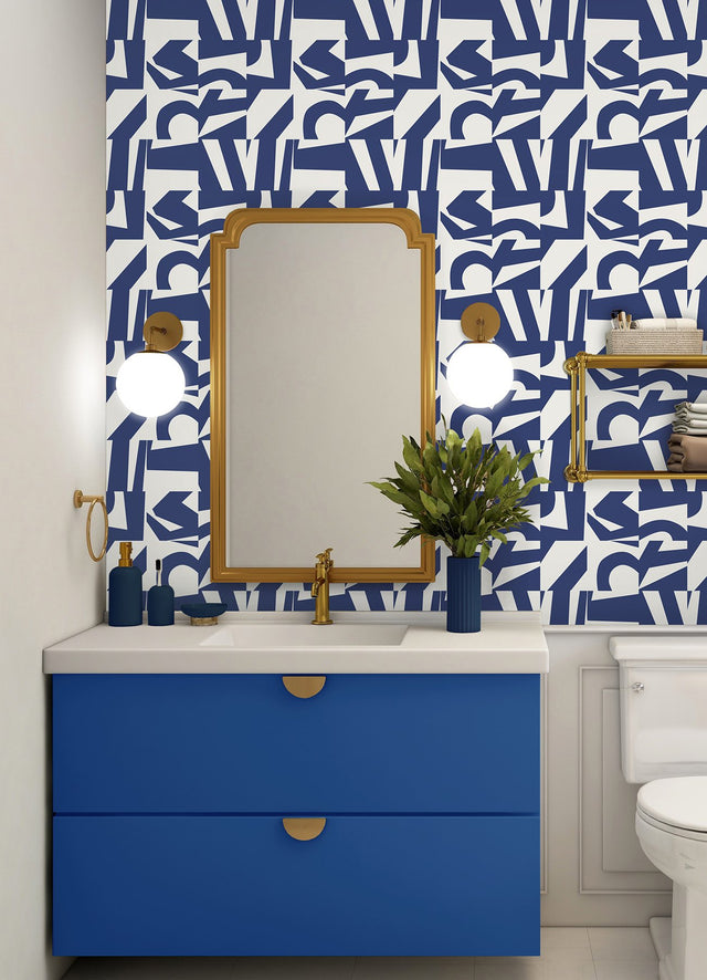 Inside The Box Blue Peel & Stick Wallpaper with Modern Geometric Graphic Pattern - York RMK12739PLW