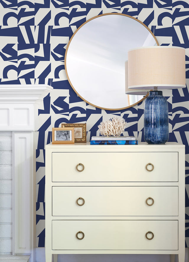 Inside The Box Blue Peel & Stick Wallpaper with Modern Geometric Graphic Pattern - York RMK12739PLW