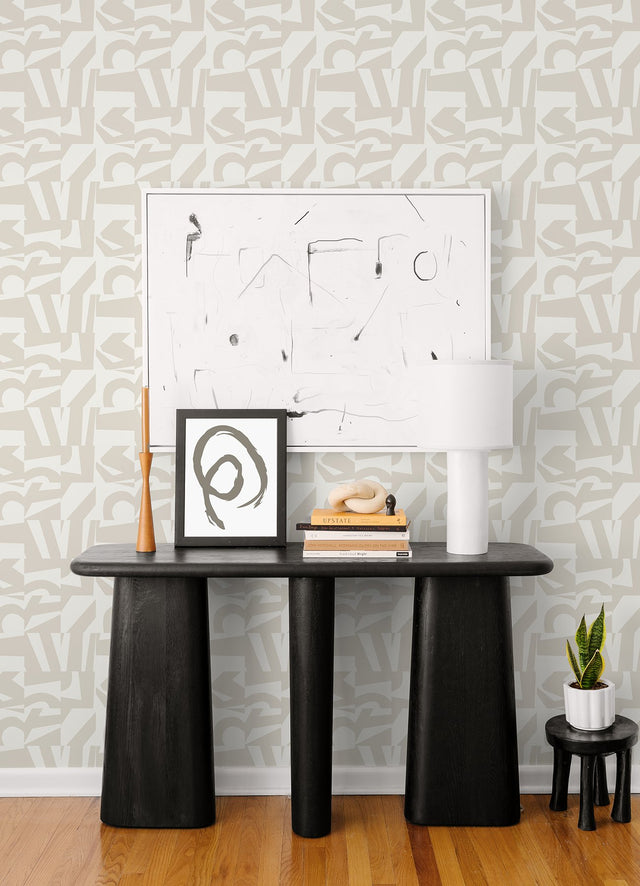 Inside The Box Taupe Peel & Stick Wallpaper with Geometric Negative-Space Checkerboard - York RMK12740PLW