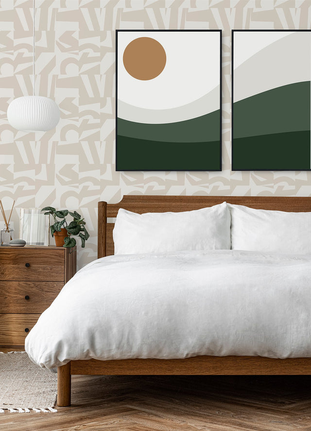Inside The Box Taupe Peel & Stick Wallpaper with Geometric Negative-Space Checkerboard - York RMK12740PLW