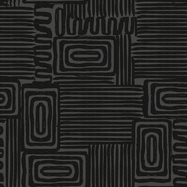 Pathways Black Peel & Stick Wallpaper with Modern Geometric Graphics - York RMK12742PLW