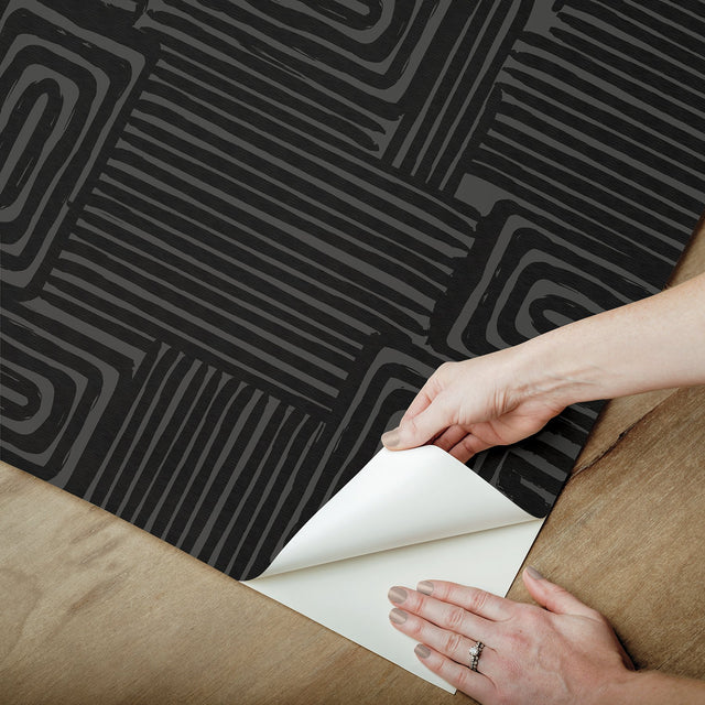 Pathways Black Peel & Stick Wallpaper with Modern Geometric Graphics - York RMK12742PLW